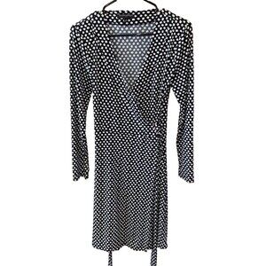 Banana Republic Women Wrap Dress Long Sleeve V Neck wrBlue Ivory S Stretch Dot